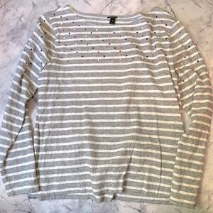 JCrew Striped Embellished Long Sleeve T M